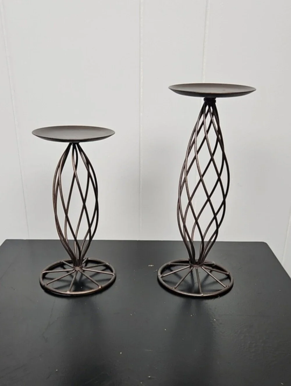 Pair of Pillar Twisted Wire Metal Candle Holders